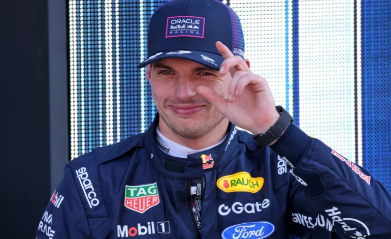 Split-screen graphic showing Max Verstappen in his Red Bull Racing F1 gear on the left, transitioning to his endurance racing suit next to a Verstappen Racing Mercedes-AMG GT3 car at the Nürburgring Nordschleife track on the right.
