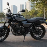 Stylish black Commuter Bikes in India on an urban Indian road, representing mileage, comfort, and practical features for daily travel.
