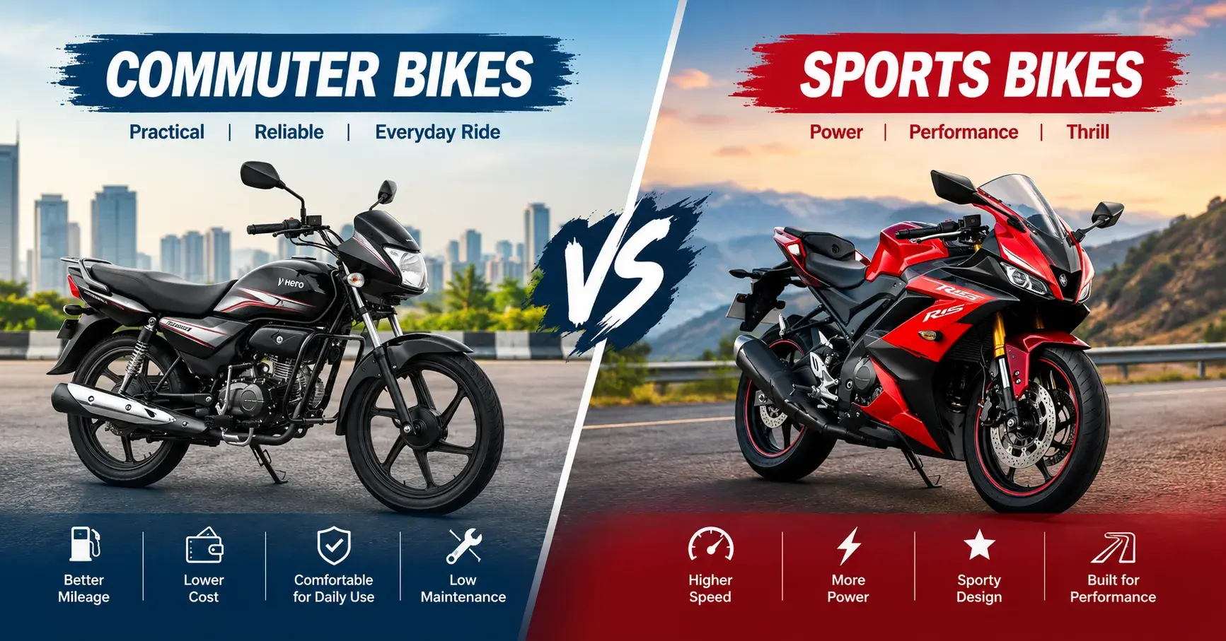 Types of Bikes in India: Commuter Bikes vs. Sports Bikes