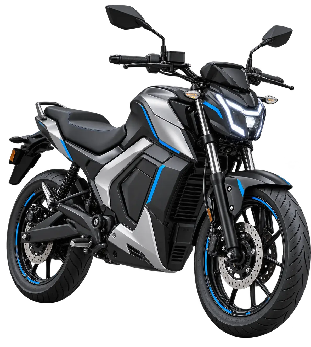 Futuristic Black and Blue Electric Motorcycle